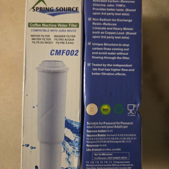 2 Pack Spring Source Coffee Machine Water Filter CMF001 New Jura Blue Compatible - Picture 6 of 8